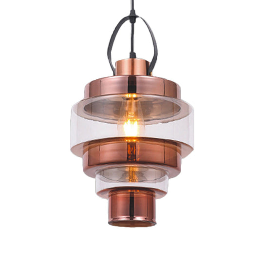 Clear Glass Ripple Pendant Ceiling Light With Handle - Silver/Brass/Rose Gold Post-Modern 1-Light