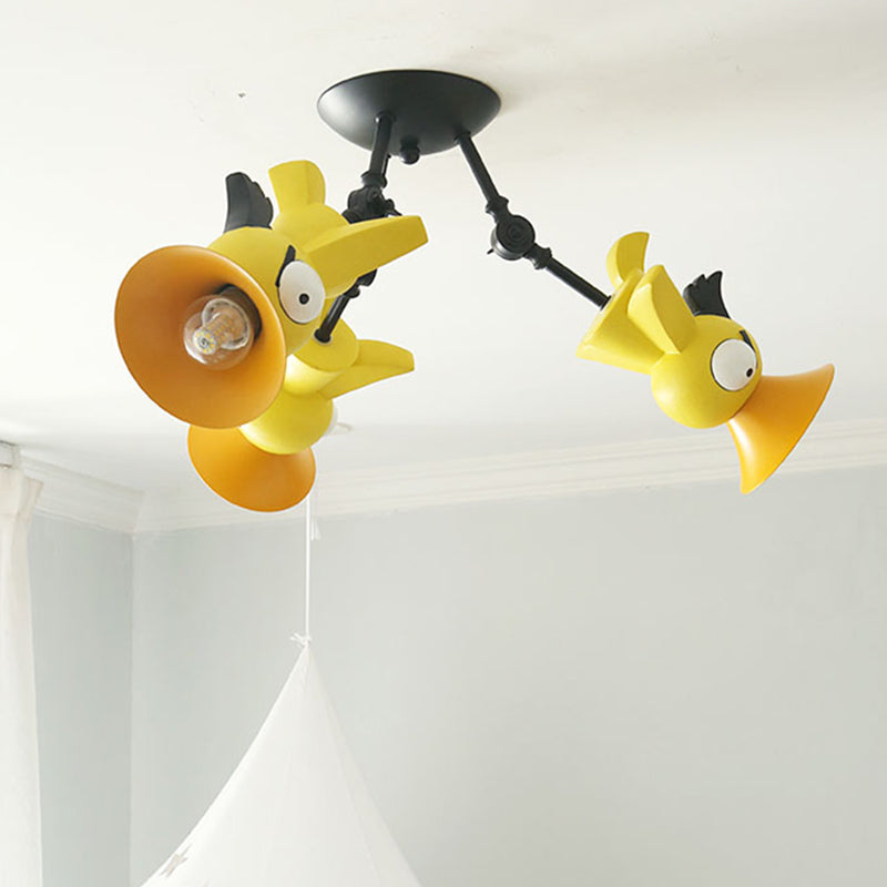 Cartoon Bird Pendant Ceiling Light For Childrens Room - 3-Light Pink/Blue/Yellow Metal Hanging