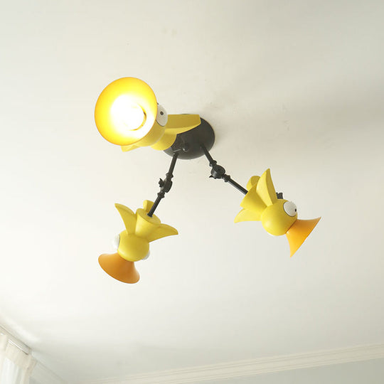 Cartoon Bird Pendant Ceiling Light For Childrens Room - 3-Light Pink/Blue/Yellow Metal Hanging