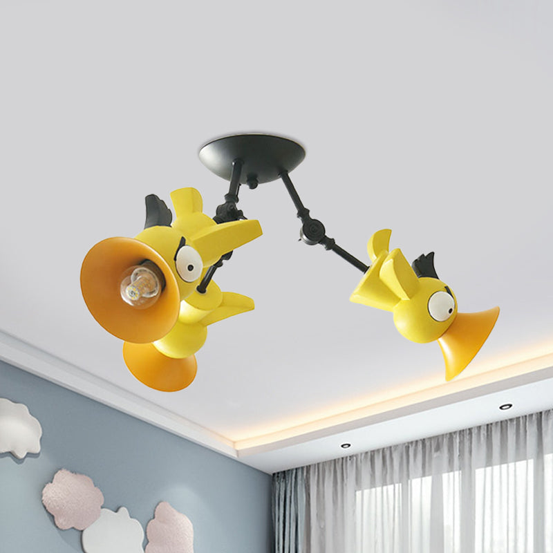 Cartoon Bird Pendant Ceiling Light for Children's Room - 3-Light Pink/Blue/Yellow Metal Hanging Fixture