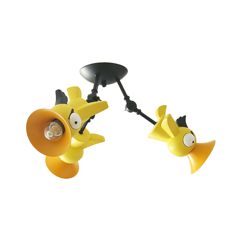 Cartoon Bird Pendant Ceiling Light For Childrens Room - 3-Light Pink/Blue/Yellow Metal Hanging