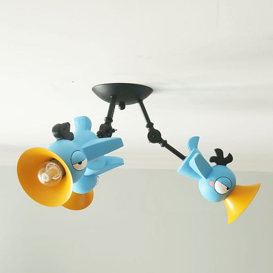 Cartoon Bird Pendant Ceiling Light for Children's Room - 3-Light Pink/Blue/Yellow Metal Hanging Fixture