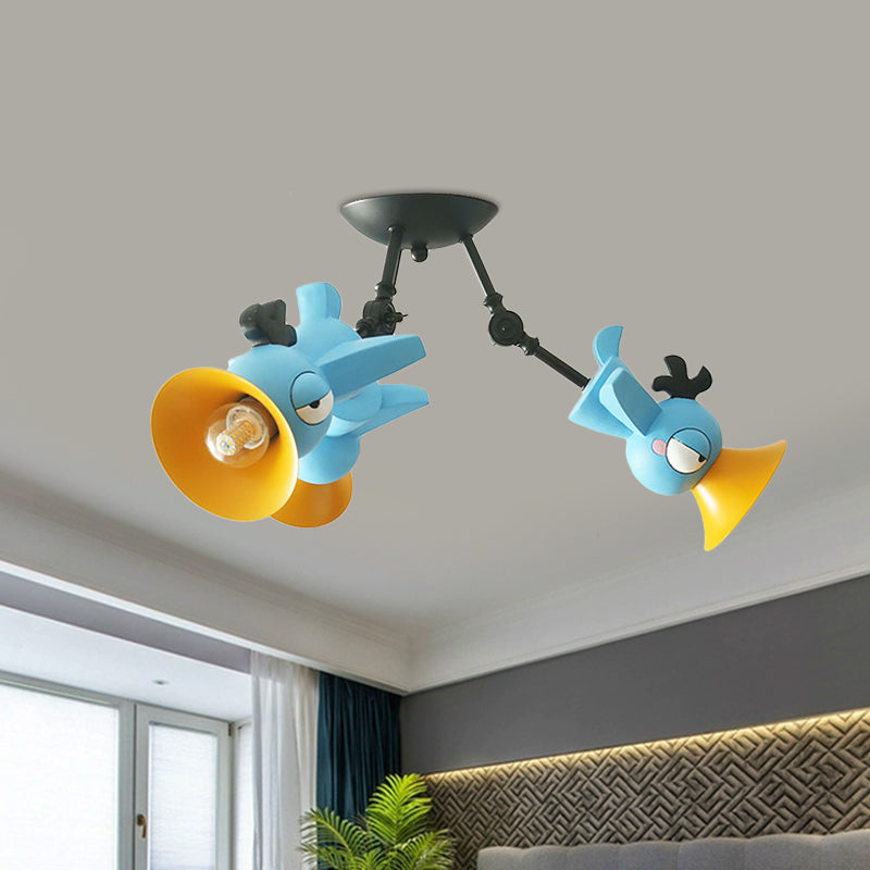 Cartoon Bird Pendant Ceiling Light for Children's Room - 3-Light Pink/Blue/Yellow Metal Hanging Fixture