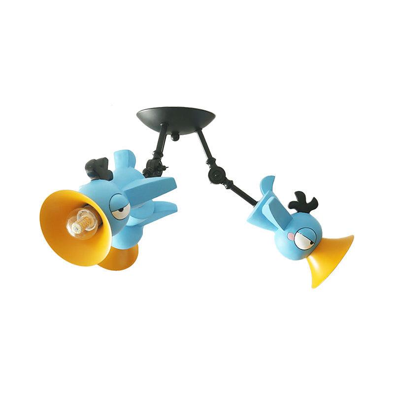 Cartoon Bird Pendant Ceiling Light For Childrens Room - 3-Light Pink/Blue/Yellow Metal Hanging