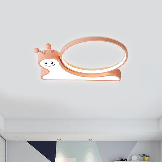 Snail Design Led Flush Light Fixture - Acrylic Cartoon Lamp In Warm/White (Pink/Blue) Pink / White