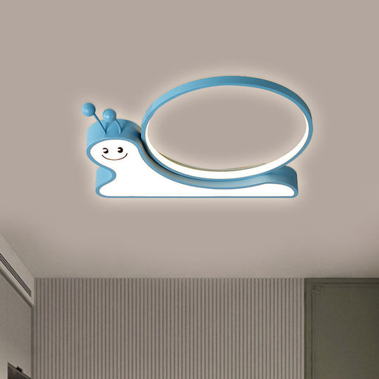 Snail Design Led Flush Light Fixture - Acrylic Cartoon Lamp In Warm/White (Pink/Blue) Blue / White