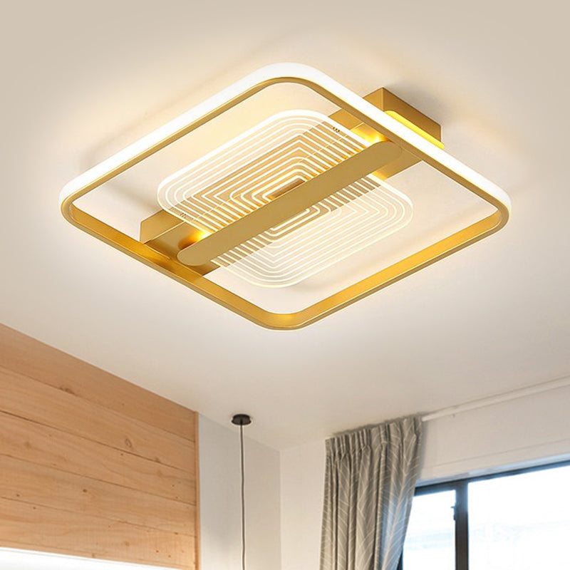 Modern Square Metallic Gold Led Flush Mount Lamp In Warm/White 16.5/20.5 Width / 16.5 White