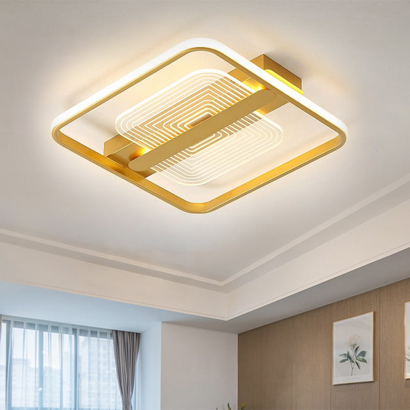 Modern Square Metallic Gold Led Flush Mount Lamp In Warm/White 16.5/20.5 Width