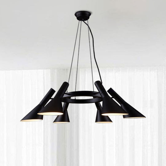 Farmhouse Metal Hanging Chandelier Black 6-Bulb Flared Ring Design For Bedroom