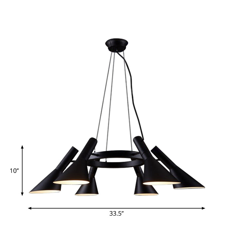 Farmhouse Black 6-Bulb Chandelier with Metal Flared Ring Design - Stylish Suspension Lighting for Bedroom