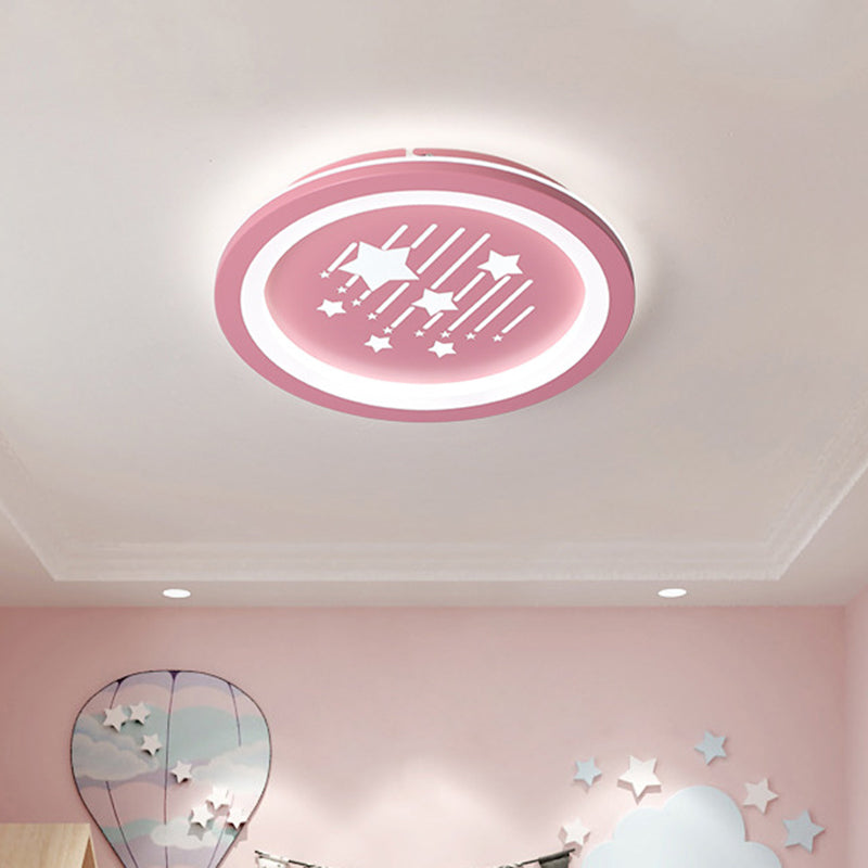 Contemporary Pink Round Flush Ceiling Light with Star Pattern - LED Acrylic Flush Mount Lighting for Kid's Room - Warm/White Light