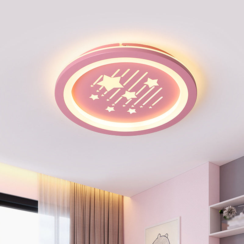 Contemporary Pink Round Flush Ceiling Light with Star Pattern - LED Acrylic Flush Mount Lighting for Kid's Room - Warm/White Light