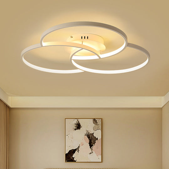 Modern Metal Intersecting Ring LED Ceiling Fixture, Black/White Semi-Flush Mount, Warm/White Light, 21.5"/28" Width