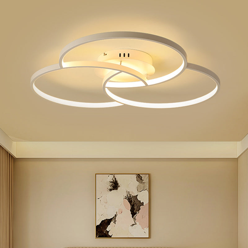 Modern Metal Intersecting Ring Led Ceiling Fixture Black/White Semi-Flush Mount Warm/White Light