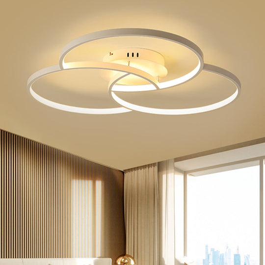 Modern Metal Intersecting Ring LED Ceiling Fixture, Black/White Semi-Flush Mount, Warm/White Light, 21.5"/28" Width