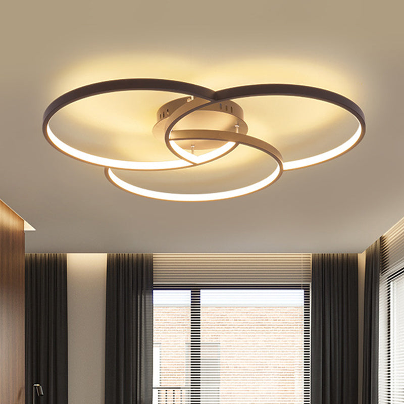 Modern Metal Intersecting Ring LED Ceiling Fixture, Black/White Semi-Flush Mount, Warm/White Light, 21.5"/28" Width