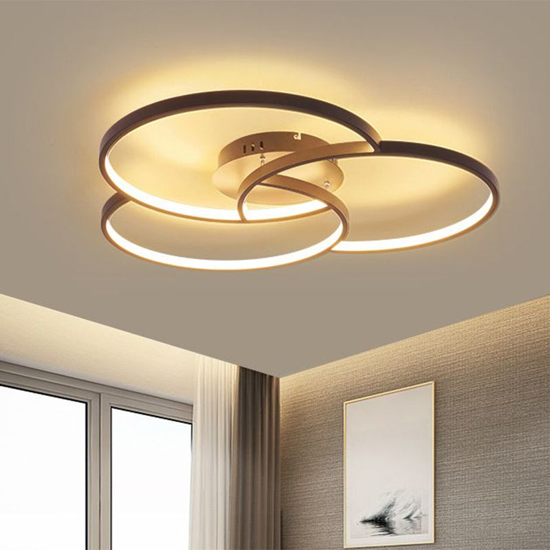 Modern Metal Intersecting Ring LED Ceiling Fixture, Black/White Semi-Flush Mount, Warm/White Light, 21.5"/28" Width