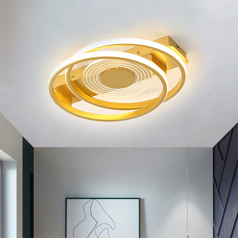 Minimalist Metallic Dual Ring LED Gold Flush Mount Ceiling Lamp - 16.5"/20.5" Wide - Warm/White Light