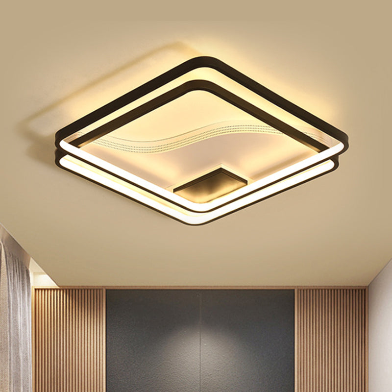 Dual Square Flush LED Black Ceiling Lamp - Minimalist Iron, 18"/21.5" Width, Warm/White Light