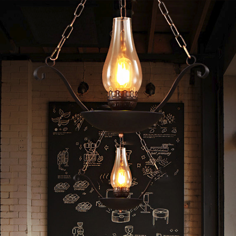 Clear Glass Restaurant Pendant Light - Elegant Cup Shape With 1-Bulb And Black Chain Design