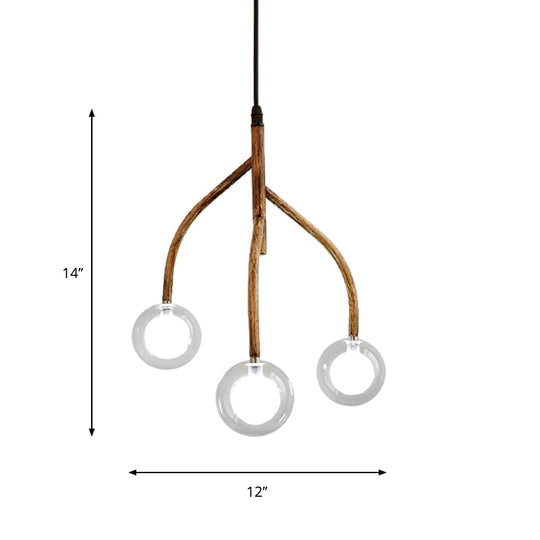 Clear Glass Beige Pendulum Chandelier With Vine Design - Molecular 3-Light Pendant For Warehouse