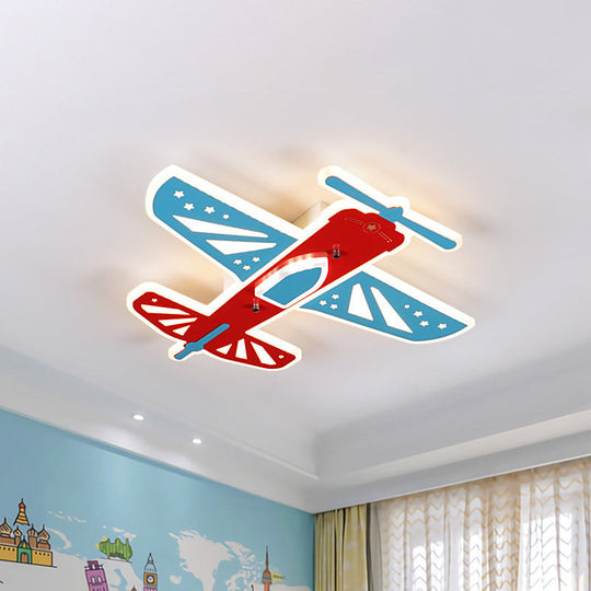 Acrylic LED Plane Shape Flush Ceiling Light for Boy's Room in Red and Blue