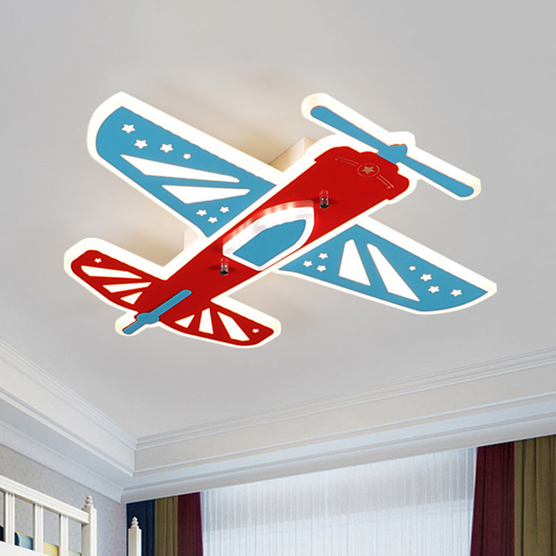 Acrylic LED Plane Shape Flush Ceiling Light for Boy's Room in Red and Blue