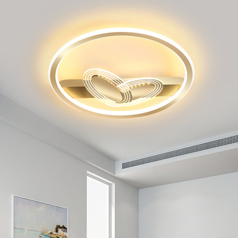 Modernist Metal Black/Gold LED Ceiling Flush with Ring and Bow Design, Warm/White Light, 16"/19.5" Wide