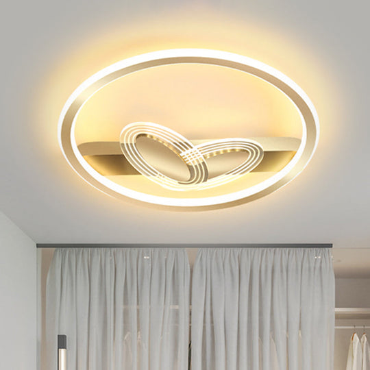 Modernist Metal Black/Gold LED Ceiling Flush with Ring and Bow Design, Warm/White Light, 16"/19.5" Wide