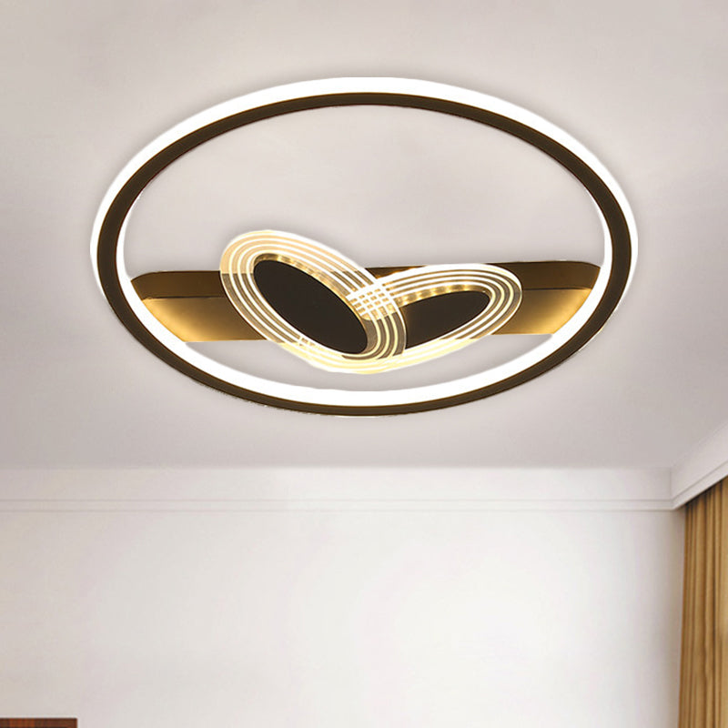 Modernist Metal Black/Gold LED Ceiling Flush with Ring and Bow Design, Warm/White Light, 16"/19.5" Wide