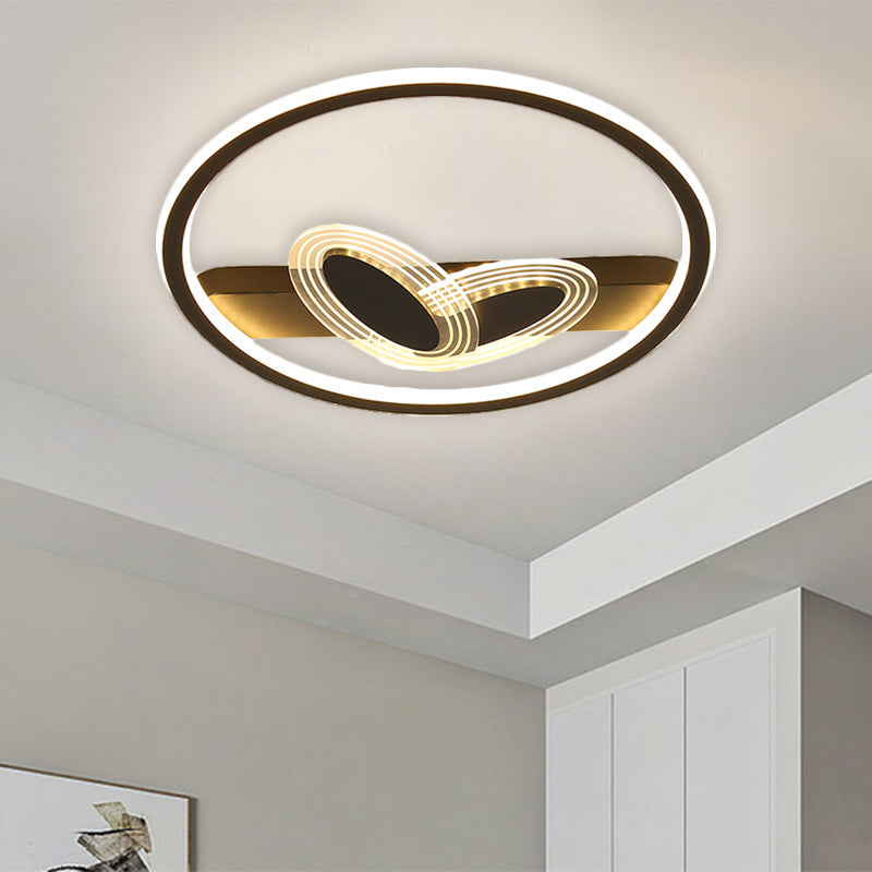 Modernist Metal Black/Gold LED Ceiling Flush with Ring and Bow Design, Warm/White Light, 16"/19.5" Wide