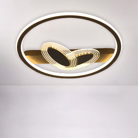 Modernist Metal Black/Gold LED Ceiling Flush with Ring and Bow Design, Warm/White Light, 16"/19.5" Wide