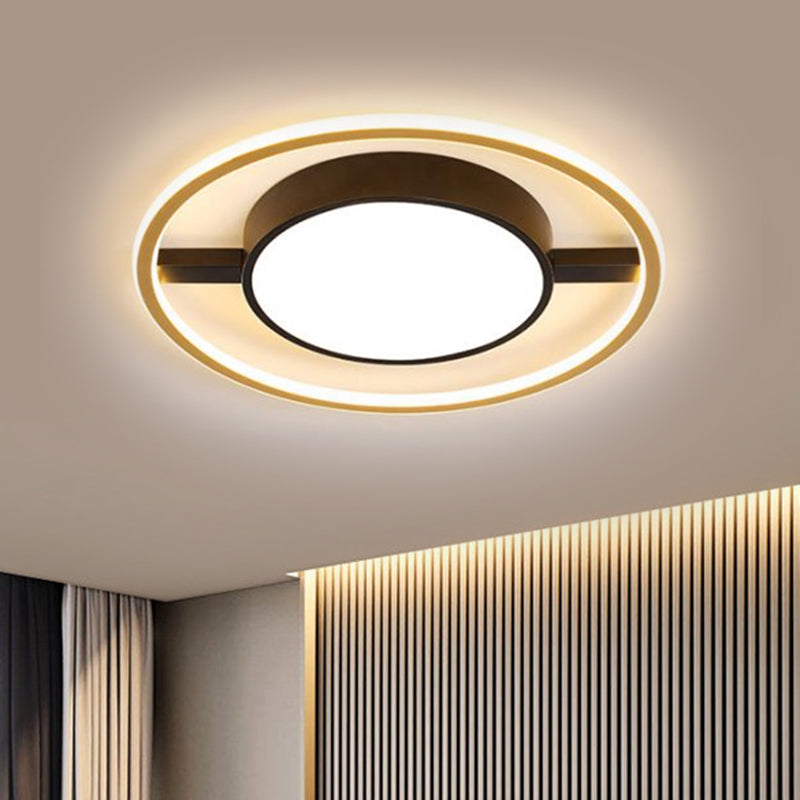 Nordic Metallic Led Ceiling Lamp - Ring And Drum Flush Mount In Warm/White Light Options Black