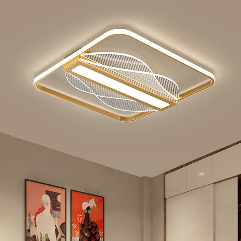 Simplicity Led Flush Mount Gold Bar Decor Ceiling Light With Metallic Shade Warm/White 18/21.5 Wide