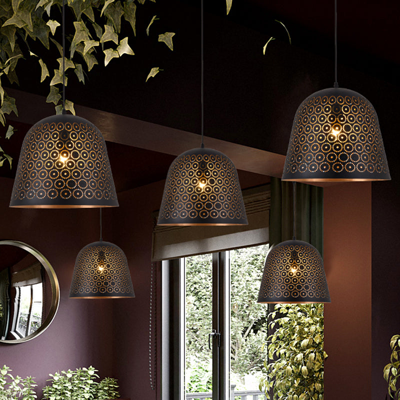 Warehouse Patterned Pendant Lamp Kit - Metallic Black Ceiling Light for Restaurant