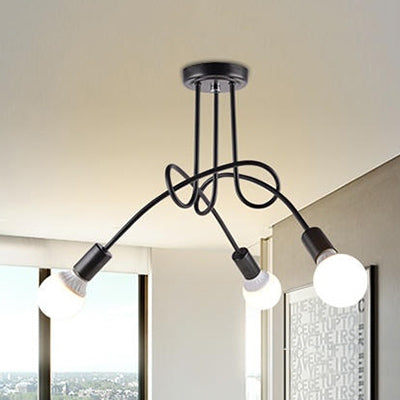 Retro Twist Arm Semi Flush Mount Ceiling Light - 3/5-Head Stylish Kitchen Lighting in Black/White