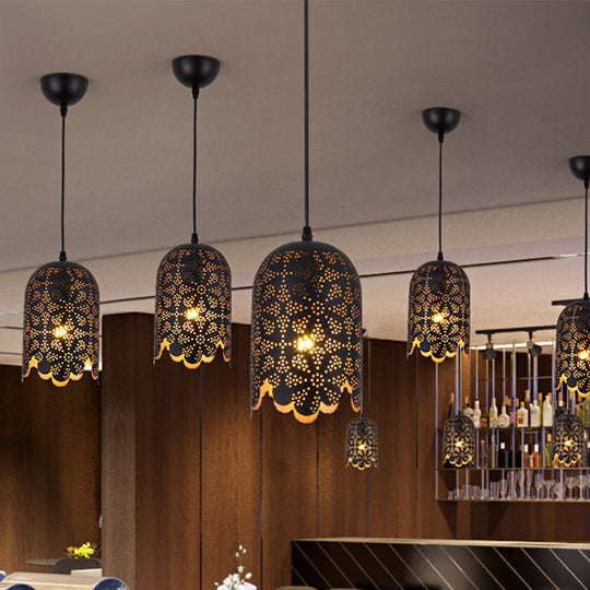 Modern Metallic Black Pendant Light For Restaurants: 1-Head Cylinder/Oval Design With Warehouse