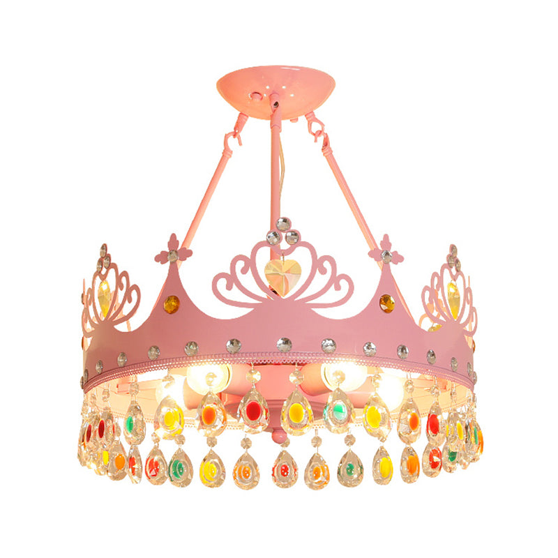 Modern Metal Crown Chandelier - 5-Light Pink/Gold Nursery Hanging Light Fixture