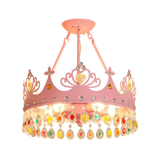 Modern Metal Crown Chandelier - 5-Light Pink/Gold Nursery Hanging Light Fixture