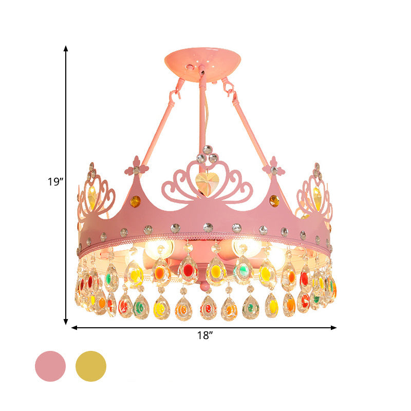 Modern Metal Crown Chandelier - 5-Light Pink/Gold Nursery Hanging Light Fixture