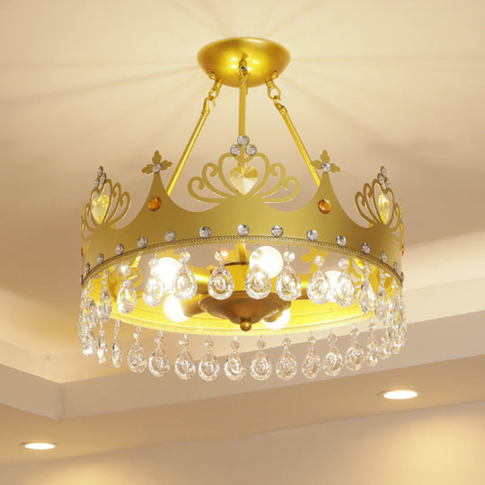 Modern Metal Crown Chandelier - 5-Light Pink/Gold Nursery Hanging Light Fixture