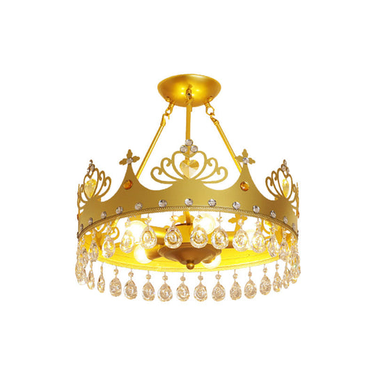 Modern Metal Crown Chandelier - 5-Light Pink/Gold Nursery Hanging Light Fixture