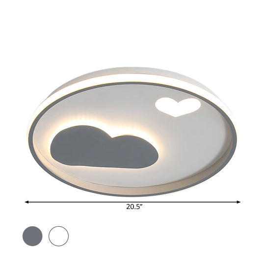 Contemporary Black/White Led Flush Ceiling Light With Cloud And Heart Pattern