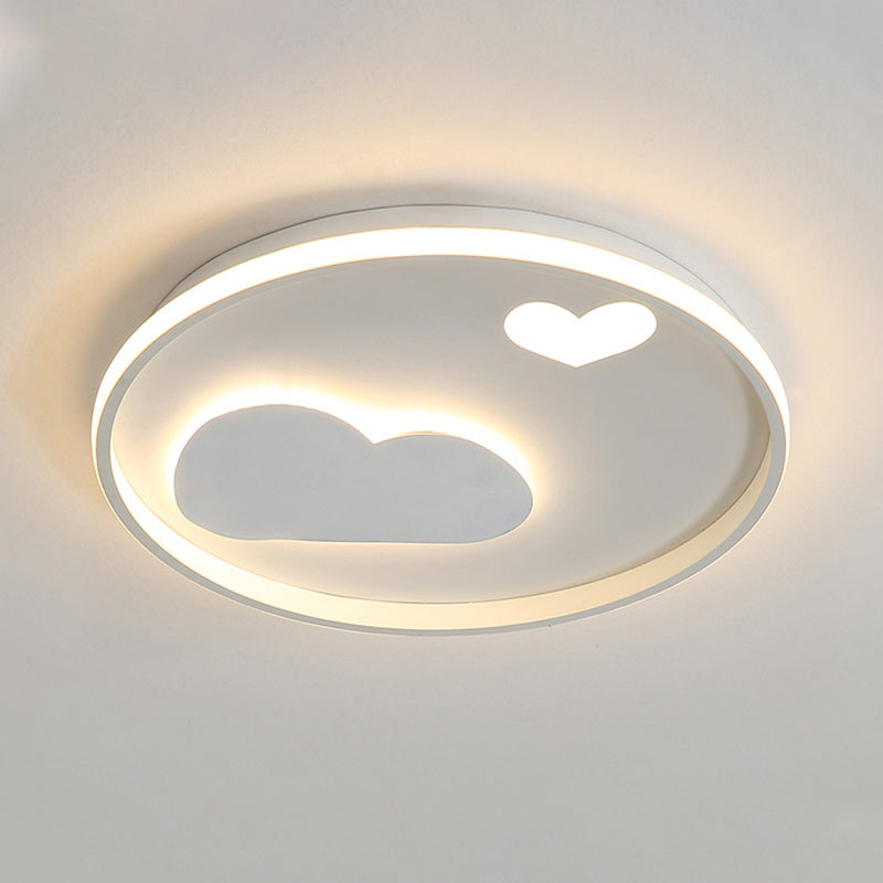 Contemporary Black/White Led Flush Ceiling Light With Cloud And Heart Pattern