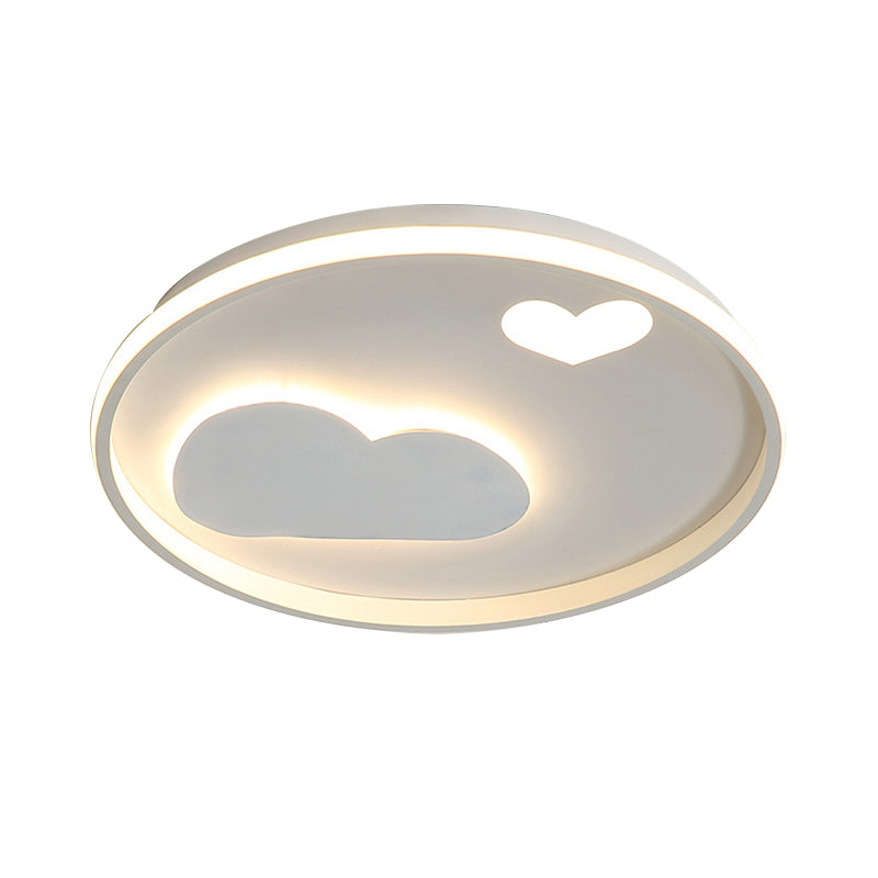 Contemporary Black/White Led Flush Ceiling Light With Cloud And Heart Pattern