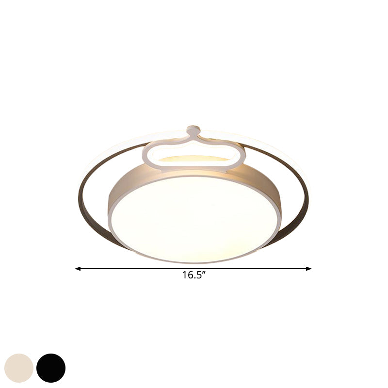 Modern Nordic Led Flush Mount Drum Ceiling Lamp In Black/White 16.5/20.5 Width - Warm/White Light