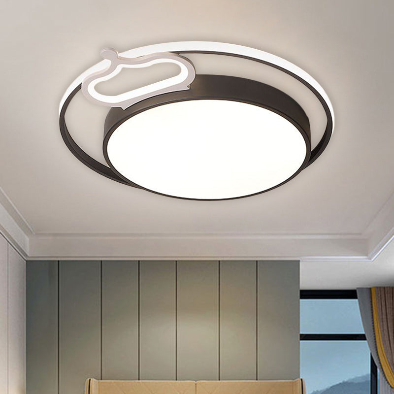 Modern Nordic Led Flush Mount Drum Ceiling Lamp In Black/White 16.5/20.5 Width - Warm/White Light