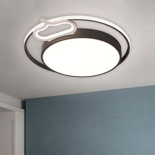 Modern Nordic Led Flush Mount Drum Ceiling Lamp In Black/White 16.5/20.5 Width - Warm/White Light