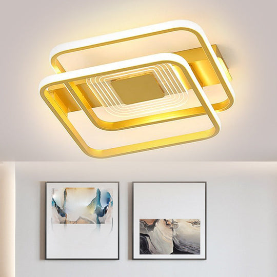 2-Rect/Sq Flush Mount Lamp Nordic Metal 16.5"/20.5"/35.5" Wide LED Gold Ceiling Light, Warm/White