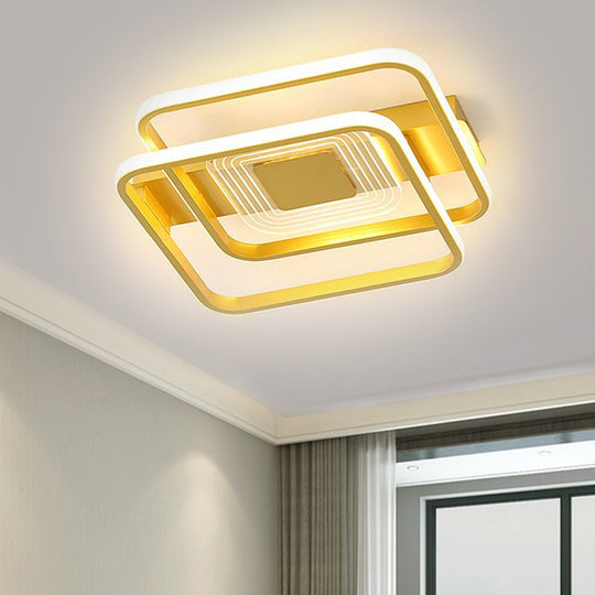 2-Rect/Sq Flush Mount Lamp Nordic Metal 16.5"/20.5"/35.5" Wide LED Gold Ceiling Light, Warm/White